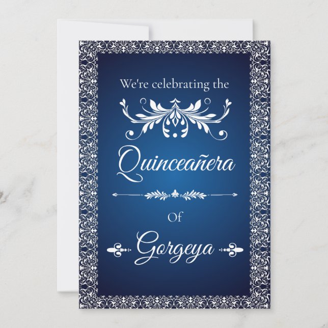 Quinceañera-inbjudningskort (marinblått) inbjudningar (Framsida)