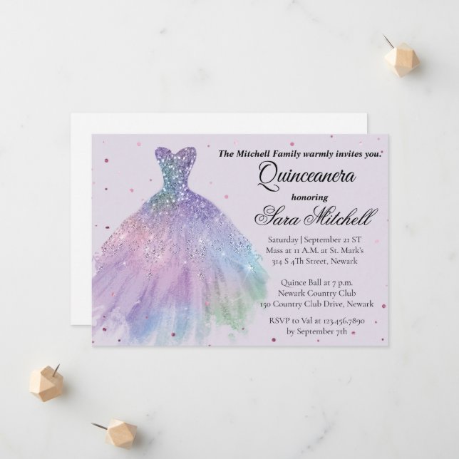 Quinceanera Invitation, Birthday Invite for sweet Meddelande (Fram/Back In Situ)