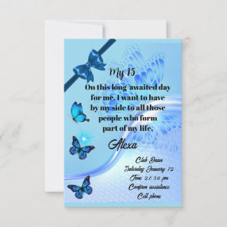 Quinceanera invitation digital butterfly blue inbjudningar