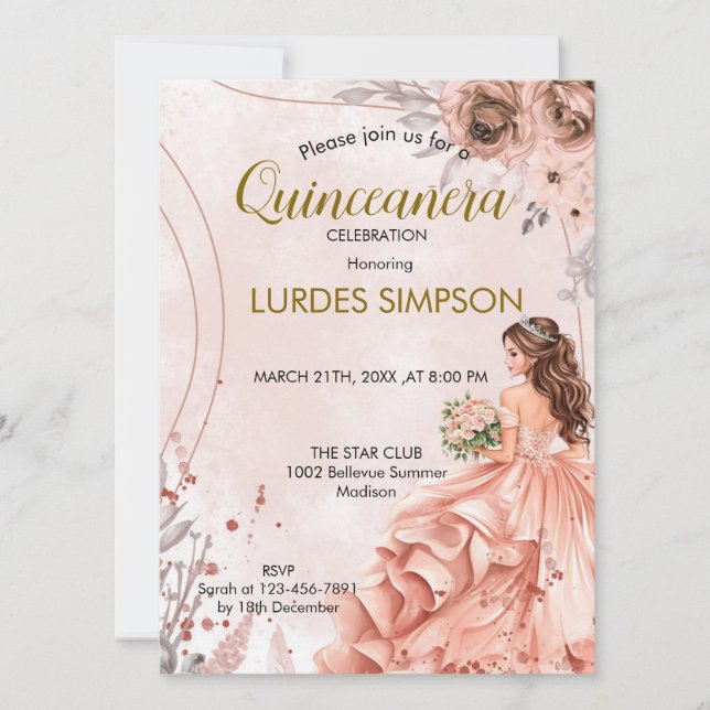  Quinceañera invitation Floral Rose Inbjudningar (Framsida)