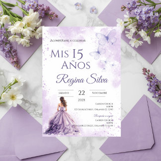 Quinceañera Invitation for Purple Flowers Inbjudningar