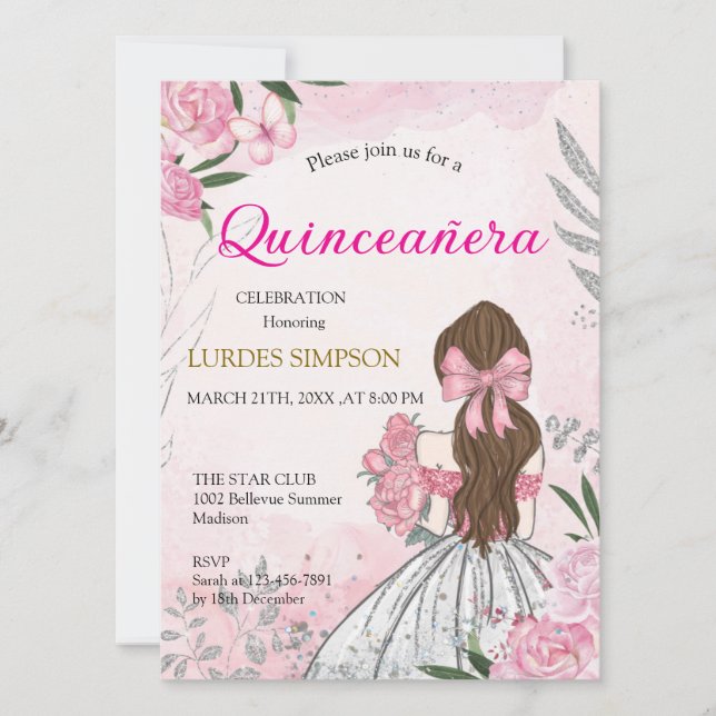  Quinceañera invitation Pink  Inbjudningar (Framsida)