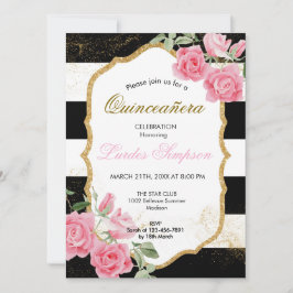  Quinceañera invitation Stripe Floral Inbjudningar
