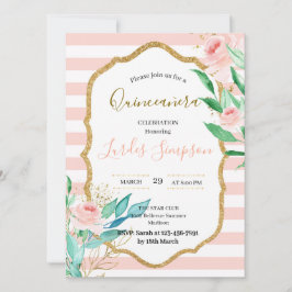  Quinceañera invitation Stripe Floral Pink Inbjudningar