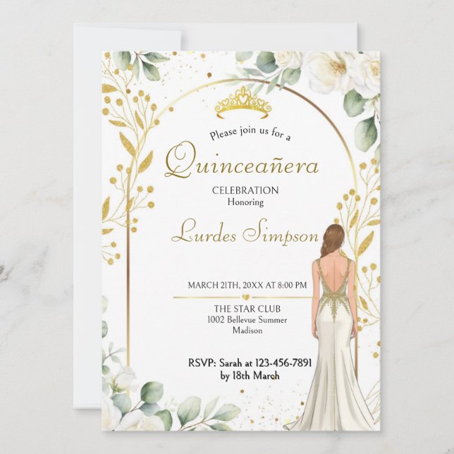  Quinceañera invitation White Floral  Inbjudningar (Framsida)