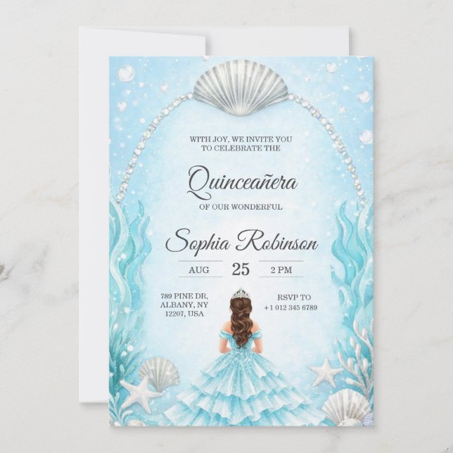 Quinceanera Invitation with an ocean theme  Inbjudningar (Framsida)