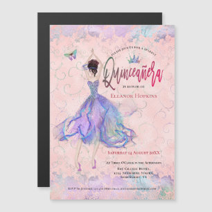 Quinceanera Iridescent  Rosa Glam Dancing Magnetisk Inbjudningskort