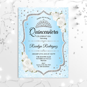Quinceanera - Isig Blue Silver Inbjudningar