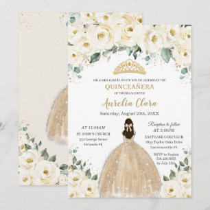 Quinceañera Ivory Blommigt Champagne Dress Princes Inbjudningar