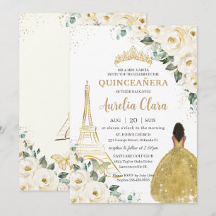 Quinceañera Ivory Blommigt Paris Guld Brown Prince Inbjudningar