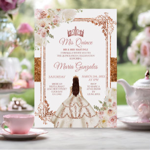 Quinceanera Ivory Cooper Blommigt Birthday Krona Inbjudningar