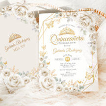Quinceanera Ivory Guld Cream Blommigt