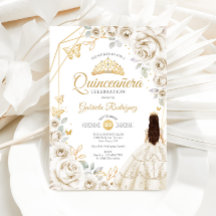 Quinceanera Ivory Guld Cream Guld Blommigt Dress