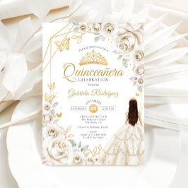 Quinceanera Ivory Guld Cream Guld Blommigt Dress Inbjudningar