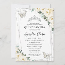 Quinceañera Ivory White Blommigt Butterflies Krona
