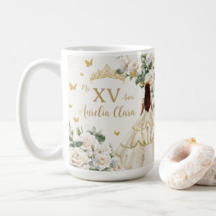 Quinceañera Ivory White Blommigt Dress Princess Gu Kaffemugg