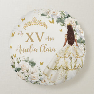 Quinceañera Ivory White Blommigt Dress Princess Gu Rund Kudde