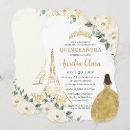 Quinceañera Ivory White Blommigt Paris Guld Prince Inbjudningar