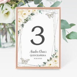 Quinceañera Ivory White Blommigt Silver Butterflie Bordsnummer