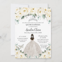 Quinceañera Ivory White Blommigt Silver Tiara Dres Inbjudningar