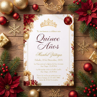 Quinceañera Jul Burgundy & Guld Högtid Inbjudningar