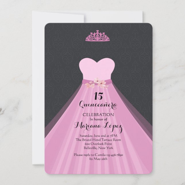 Quinceañera Klänning Födelsedagsfest Inbjudan (Framsida)