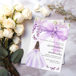 Quinceanera-klänning för lavender-blommigt inbjudningar