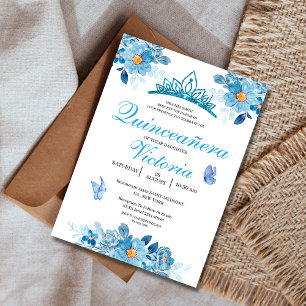 Quinceañera krona Baby blue Blommigt Butterflies Inbjudningar