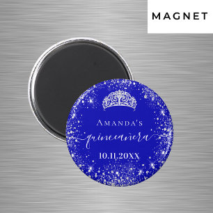 Quinceanera kunglig blå silver glitter tiara namn magnet