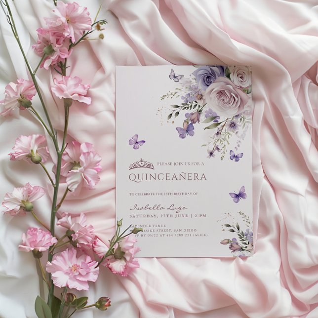 Quinceañera Lavendel Dammlila Fjäril Inbjudningar (Skapare uppladdad)