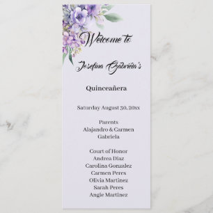 Quinceanera Lavendel dubbel sidig programkort Program