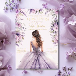 Quinceañera Lavendel Lila Syrlilja Blommig Klännin Inbjudningar