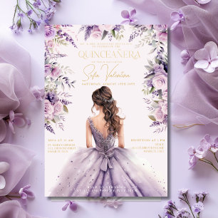 Quinceañera Lavendel Lila Syrlilja Blommig Klännin Inbjudningar