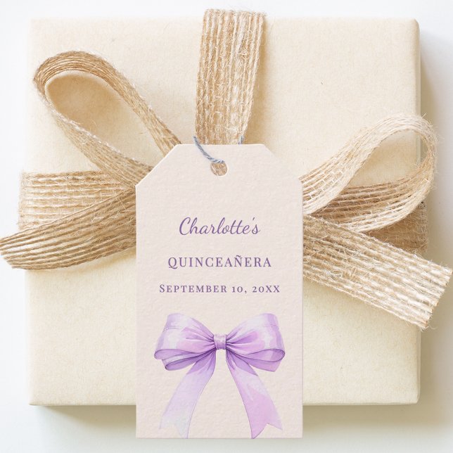 Quinceanera lavender bow ivory DIY write by hand Presentetikett (Skapare uppladdad)