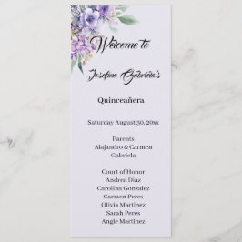 Quinceanera Lavender double side program card 