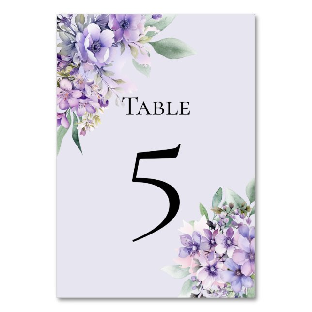 Quinceanera Lavender floral Table Number Card Bordsnummer (Framsidan)