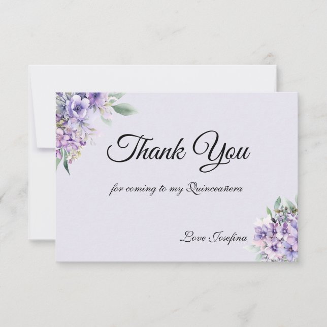 Quinceanera Lavender floral Thank You Card Tack Kort (Framsida)