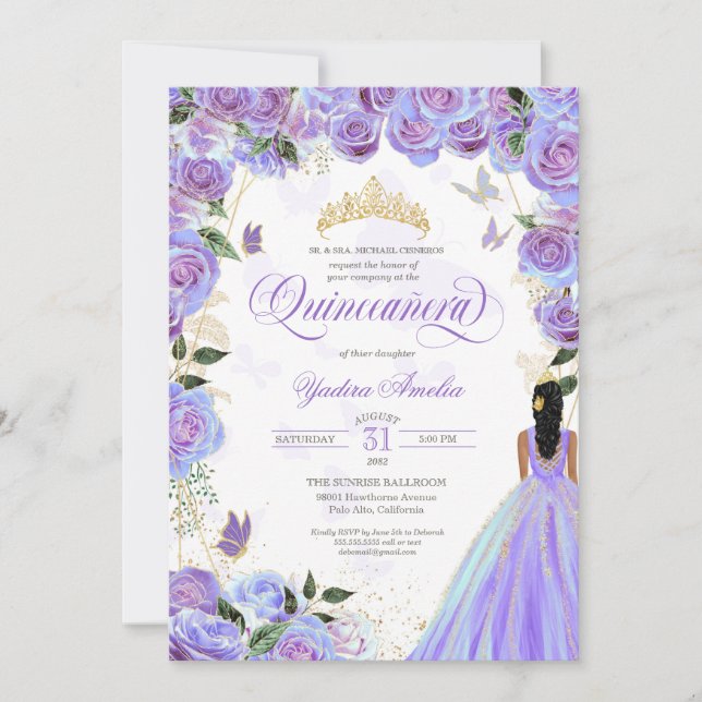 Quinceanera Lavender Lila Elegant Butterfly Inbjudningar (Framsida)