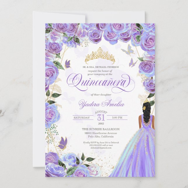 Quinceanera Lavender Lila Elegant Butterfly  Inbjudningar (Framsida)