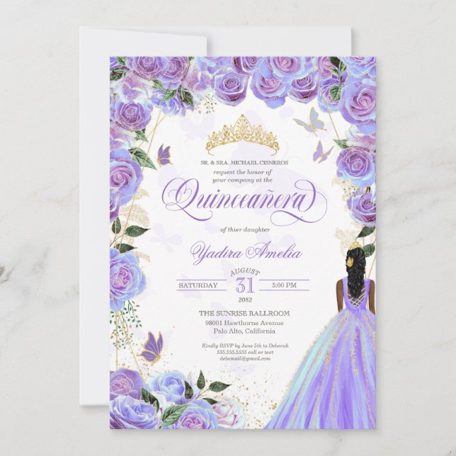 Quinceanera Lavender Lila Elegant Butterfly Inv Inbjudningar (Framsida)