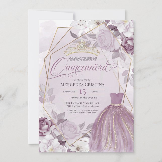Quinceañera lavender lila elegant finare Tiara Inbjudningar (Framsida)