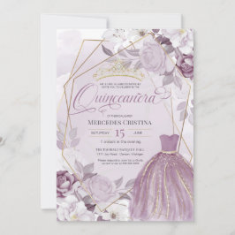Quinceañera lavender lila elegant finare Tiara Inbjudningar