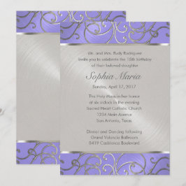 Quinceanera Lavender Lila Silver Filigree Swirls Inbjudningar
