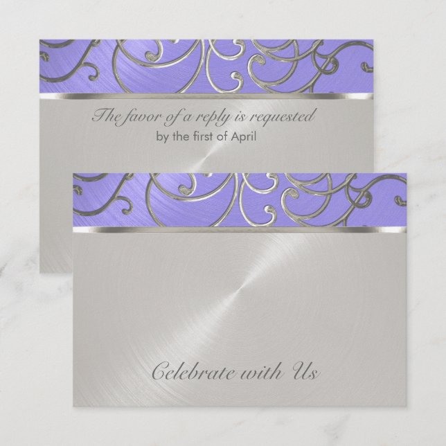 Quinceanera Lavender Lila Silver Filigree Swirls Inbjudningar (Fram/baksida)