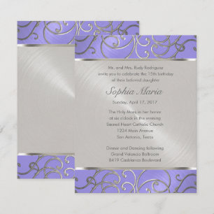 Quinceanera Lavender Lila Silver Filigree Swirls Inbjudningar