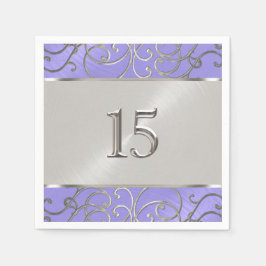 Quinceanera Lavender Lila Silver Filigree Swirls Pappersservett