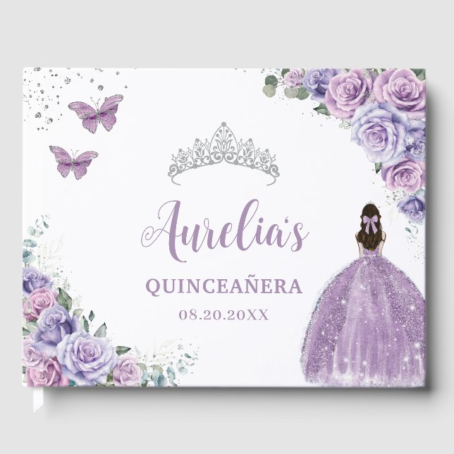 QUINCEAÑERA Lavender Lilac Lila Blommigt Princess Gästböcker (Framsida)