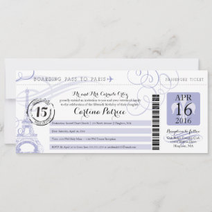 Quinceanera Lavender   Paris Boarding Pass Inbjudningar