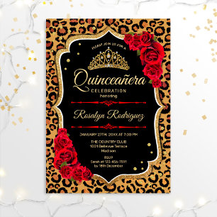Quinceanera - Leopard Print Guld Red Inbjudningar