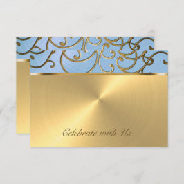 Quinceanera Light Blue and Guld Filigree Swirls Inbjudningar